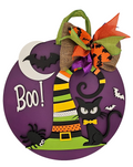 Boo! Black Cat Halloween Door Hanger – 16" Layered Wood Décor