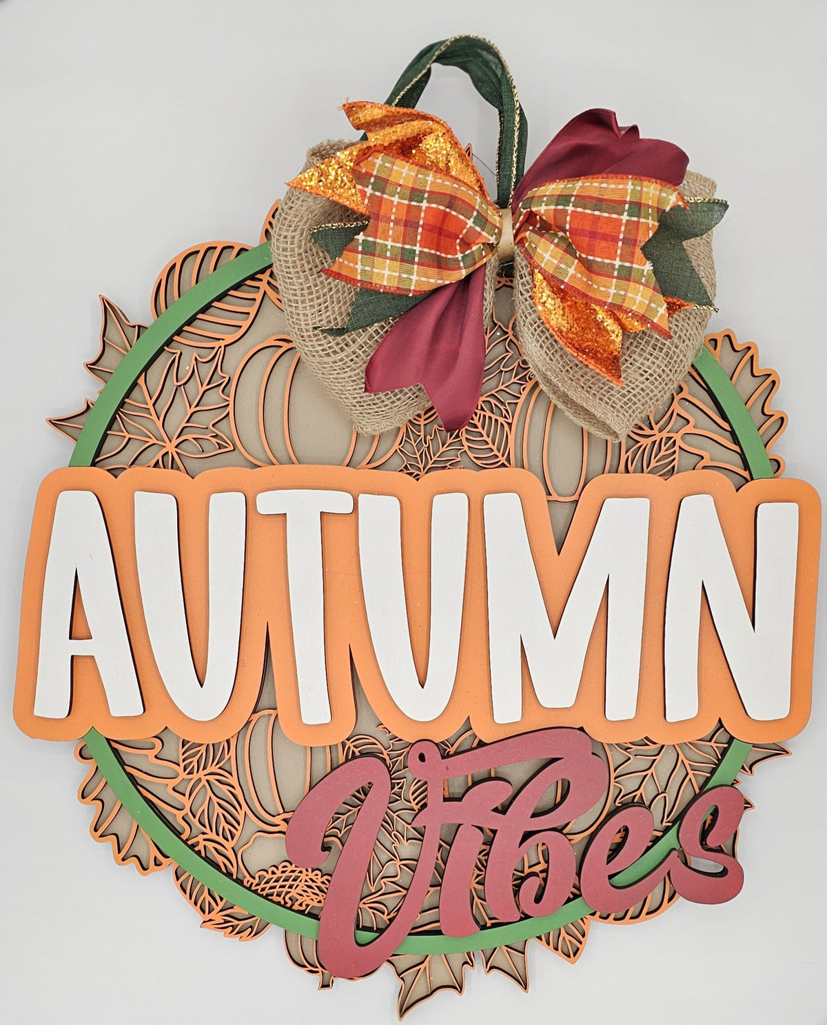 Autumn Vibes Fall Door Hanger – 16" Layered Wood Décor