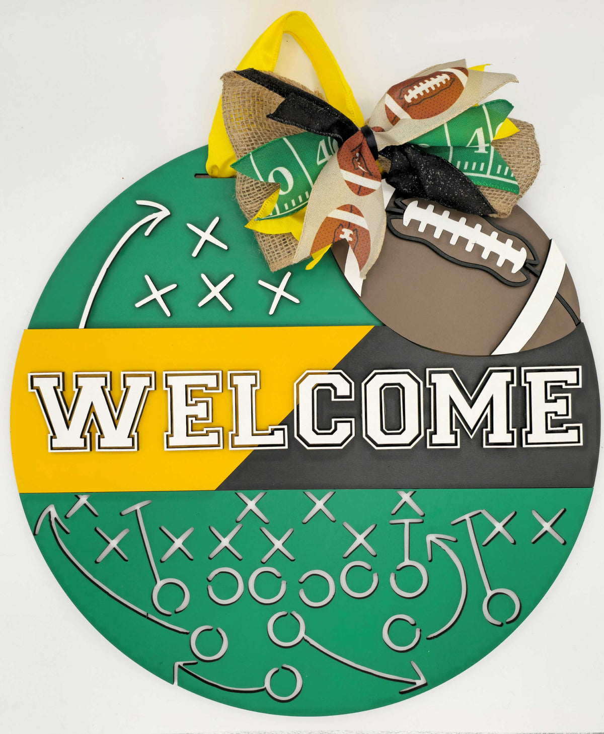 Welcome Football Door Hanger – 16" Layered Wood Décor