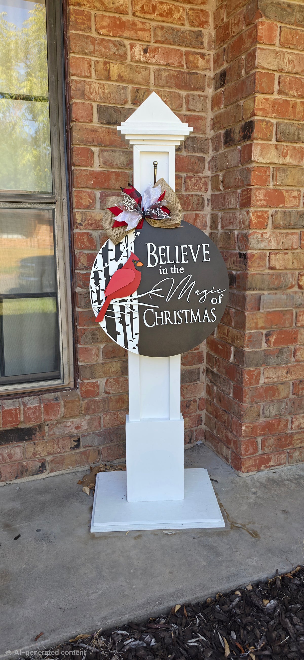 Believe in the Magic of Christmas Cardinal Door Hanger – 16" Layered Wood Décor