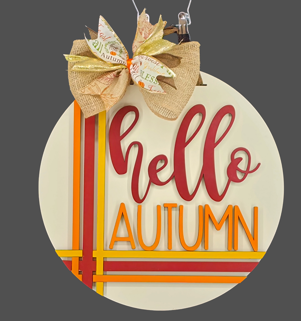 Hello Autumn Fall Door Hanger – 16" Layered Wood Décor