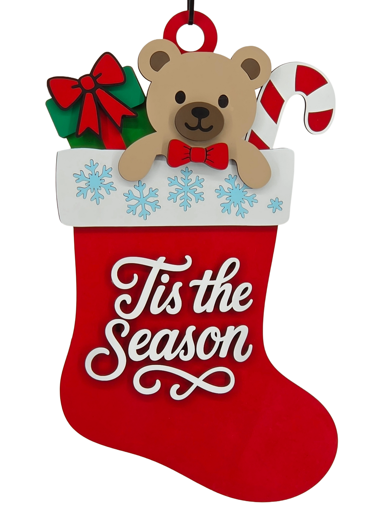 'Tis the Season Christmas Stocking Door Hanger – Layered Wood Décor