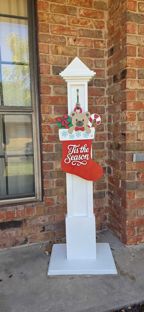 'Tis the Season Christmas Stocking Door Hanger – Layered Wood Décor