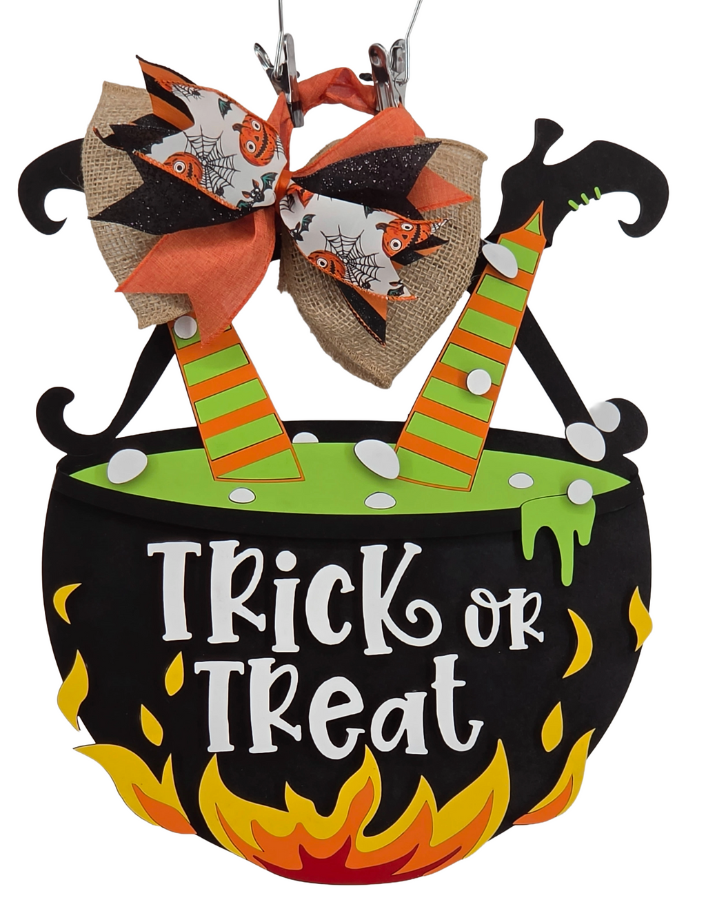 Trick or Treat Witch Cauldron Halloween Door Hanger – 16" Layered Wood Décor