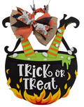 Trick or Treat Witch Cauldron Halloween Door Hanger – 16" Layered Wood Décor