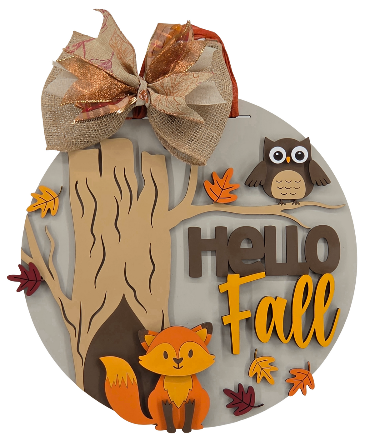 Hello Fall Woodland Animals Door Hanger – 16" Layered Wood Décor