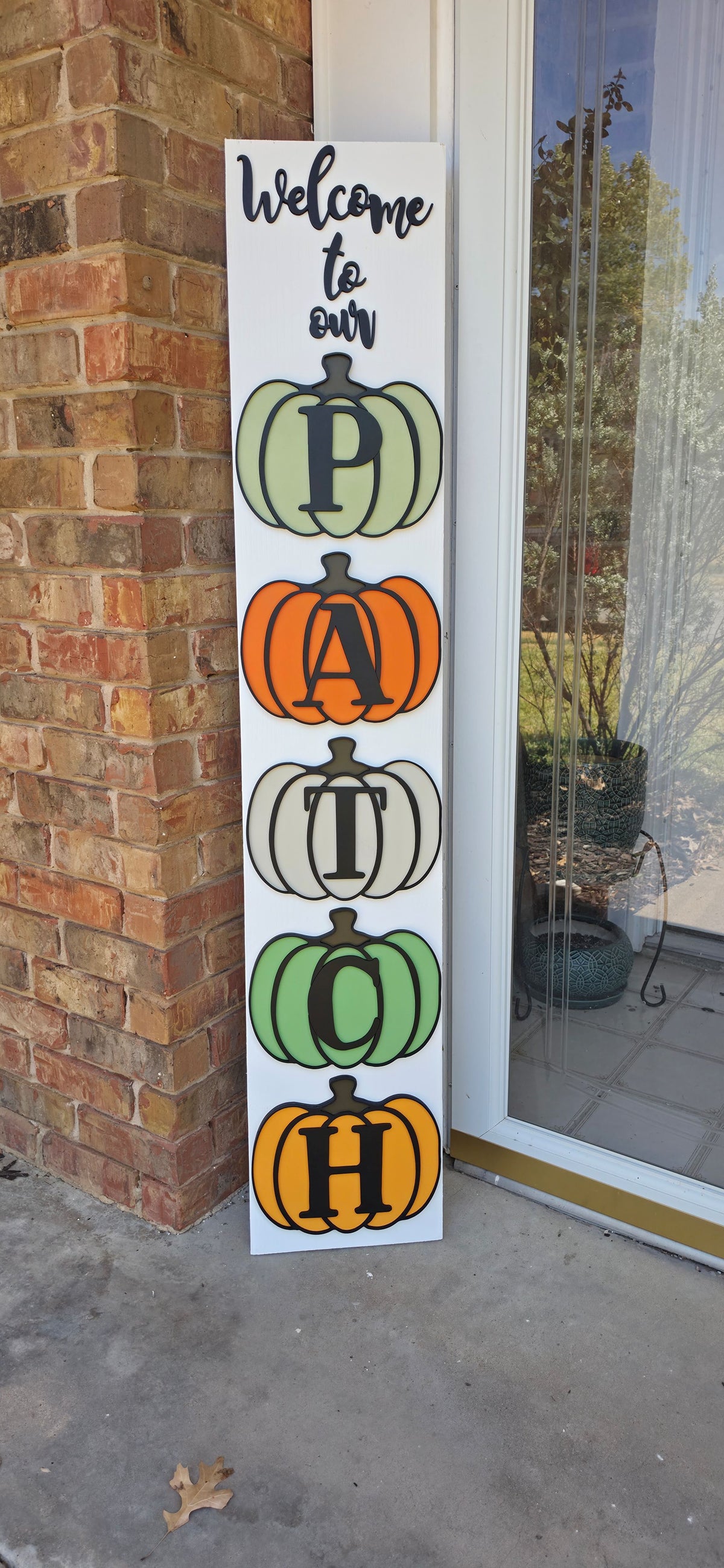Welcome to Our Patch Pumpkin Porch Lean – 12" x 60" Layered Wood Décor