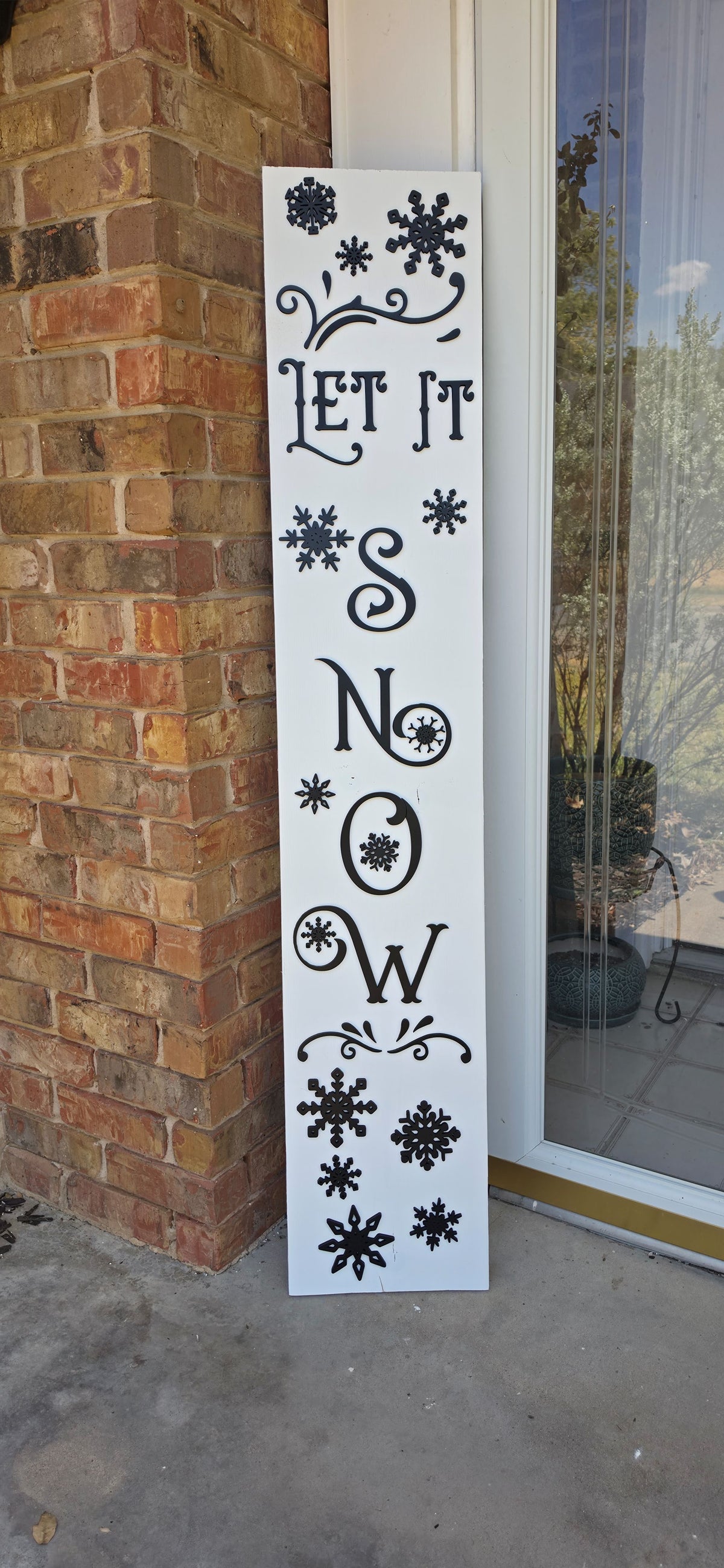 Let It Snow Christmas Porch Lean – 12" x 60" Layered Wood Décor