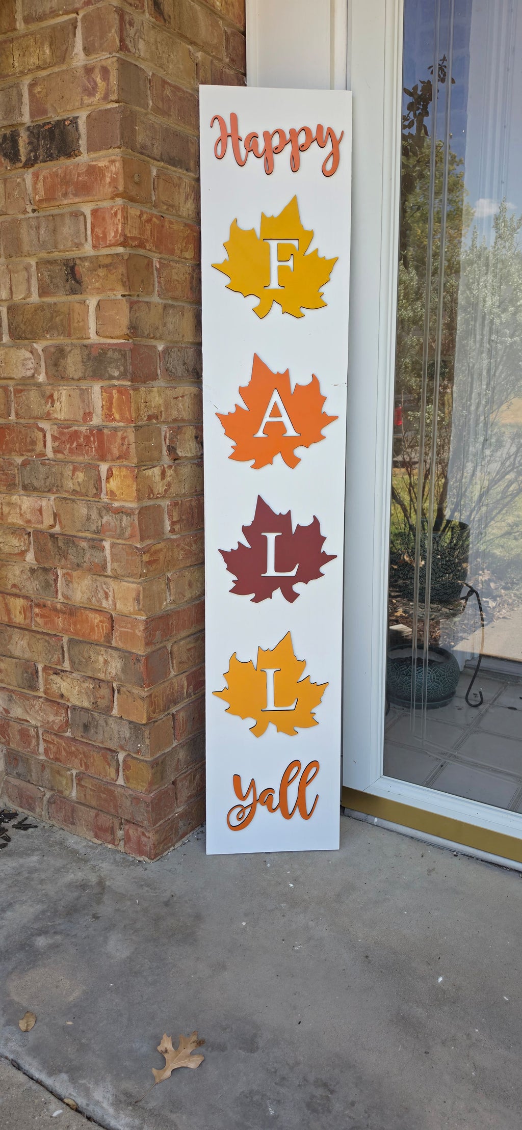 Happy Fall Leaves Porch Lean – 12" x 60" Layered Wood Décor