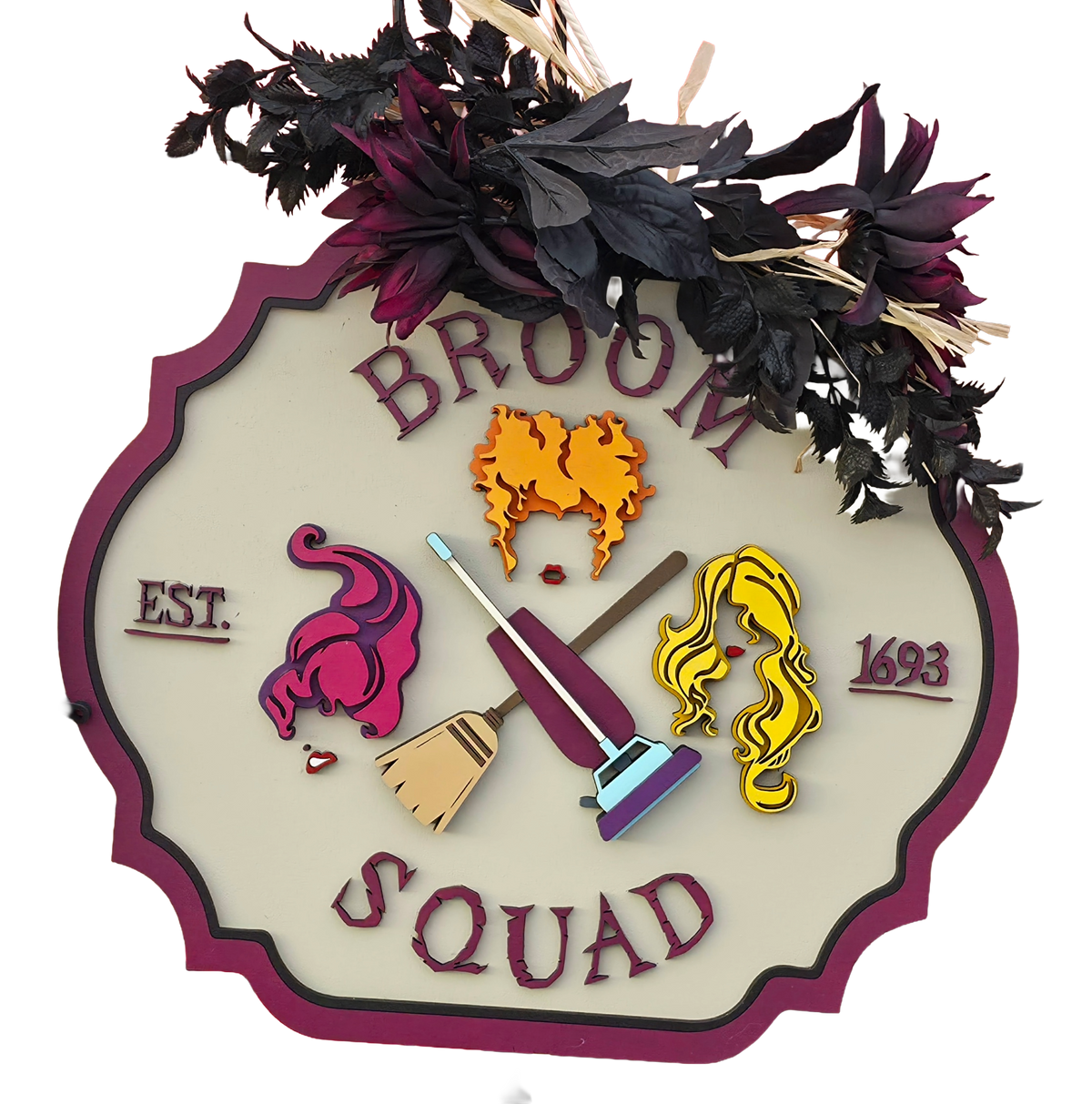 Broom Squad Witches Halloween Door Hanger